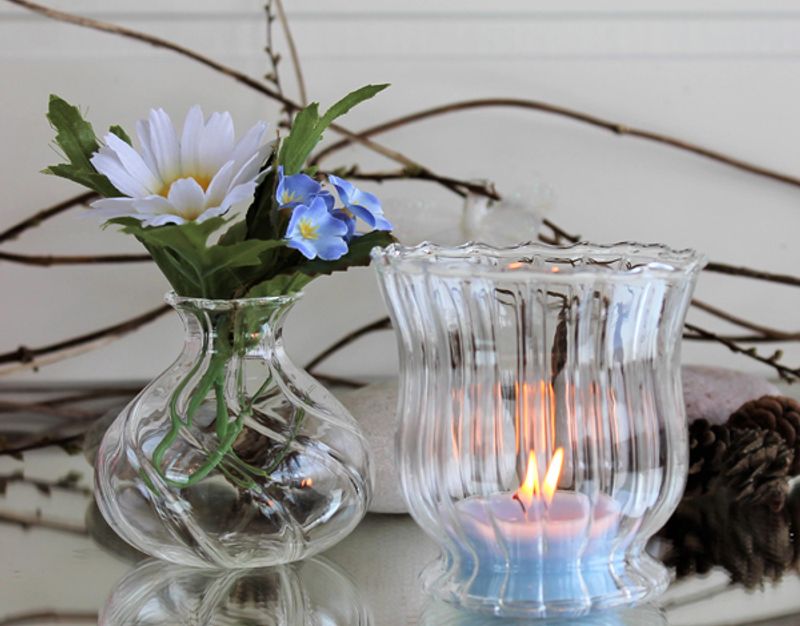 Bordpynt. Minivase i klart glass, fra Edelweiss.