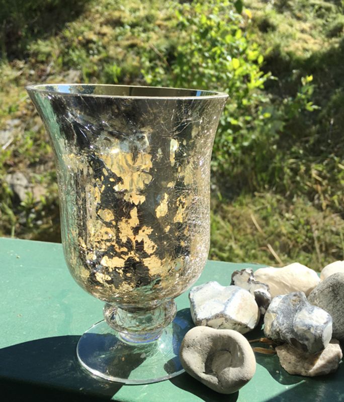 Telysholder, krakelert pokal i sølv/gull, fra Casa Nova.