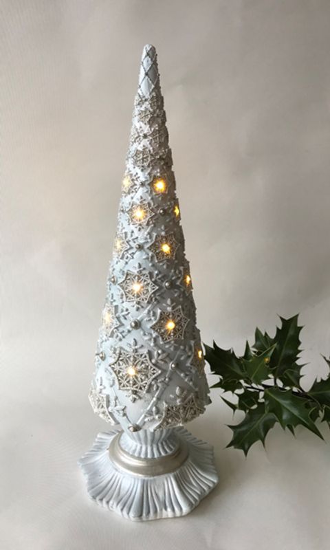 Bordpynt, moderne juletre, i keramikk,  med Ledlys.