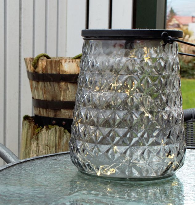Hovedbilde Lykt i mønstret glass, grå, ...
