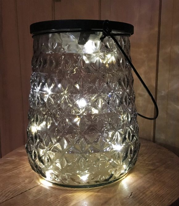 Hovedbilde Lykt i mønstret glass, grå, ...
